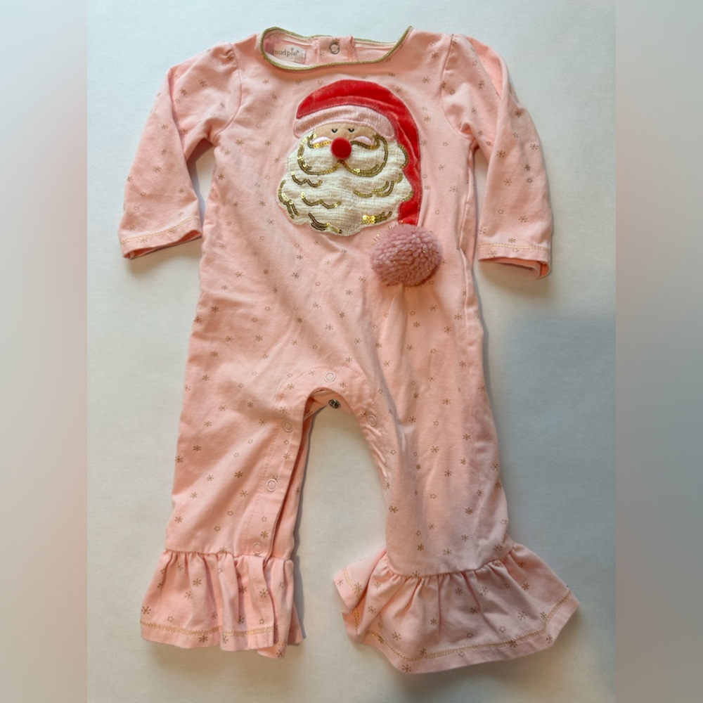 Mud Pie Pink Santa Ruffle One-Piece
